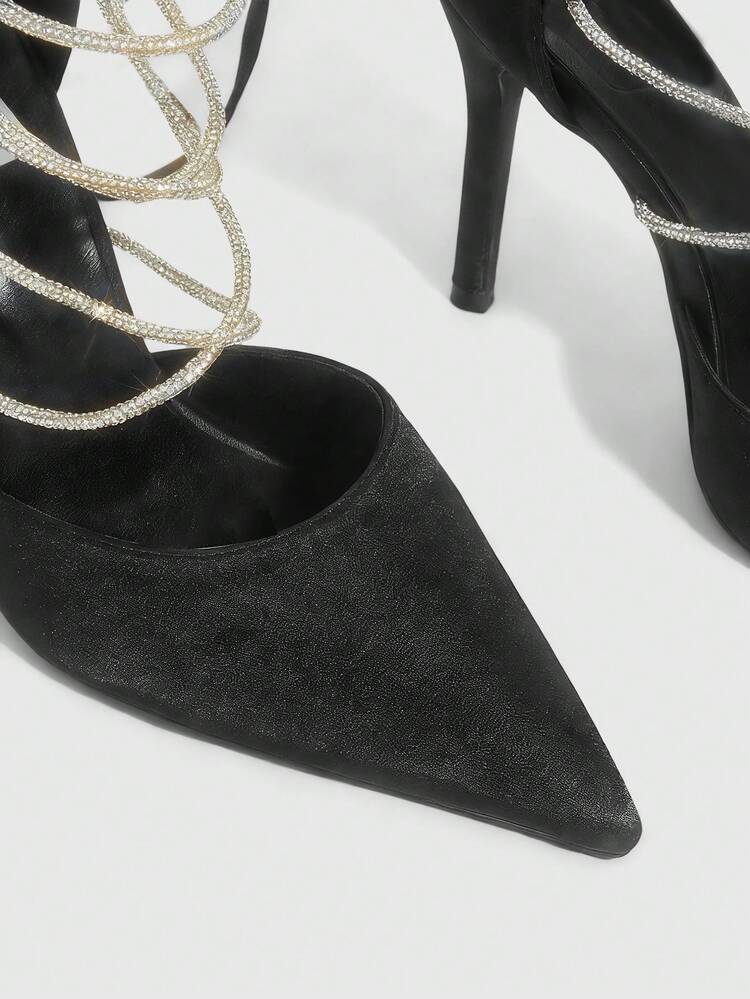 CUCCOO SZL Sexy Fashion Pointed Toe Metal Buckle Stiletto Heel Ankle Strap Sandals, Elegant Party Nightclub High Heels For Women