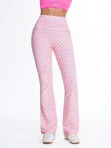 Eassivo Women's Heart Print Flare Leg Sports Pants - Multicolor - View 5
