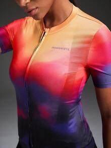 Powerista 女士扎染拉链前开襟骑行短袖上衣 - 橘色 - 查看 4