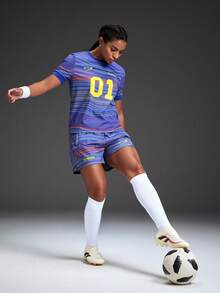 Powerista 女士弹力腰带条纹宽松足球运动短裤 - 卡其色 - 查看 6