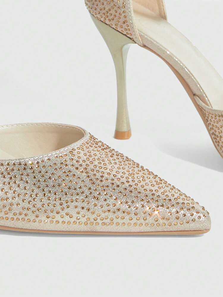 CUCCOO SZL Women Shoes Fashion Pointed Slender High Heel Light Gold Full Diamond Ankle Strap Hollow Sexy Banquet Party Ladies High Heel Shoes Women's Shoes