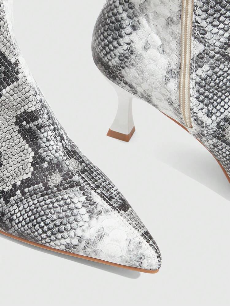 CUCCOO SZL Women's Classic Snake Skin Thigh High Boots, Fashion Super High Heel Pointed Toe Elegant Minimalist Stretch Over-The-Knee Boots Valentine's Day