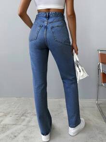 SHEIN Women's Casual Everyday Washed Slant Pocket Straight Leg Jeans - Blue - View 2