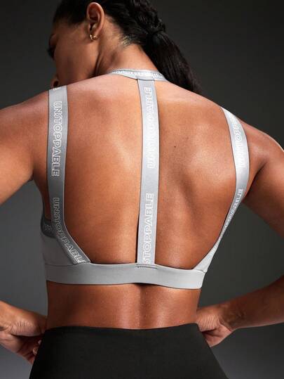 Powerista Women's Letter Jacquard Hollow Back Everyday Fitness Sports Bra