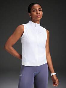 Powerista Women's Letter Print Zipper Front Cycling Vest - White - View 5