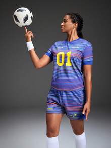 Powerista 女士弹力腰带条纹宽松足球运动短裤 - 卡其色 - 查看 7