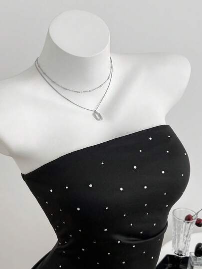 Elamini 女士休闲简约水钻装饰抹胸露脐上衣