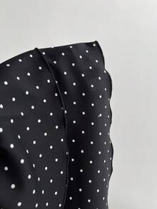 Elamini New Arrival French Fashion Polka Dot Ruched Design, Strapless Bodycon Tiered Hem Dress, Black Elegant Ladies Dress, Cute Sweet Style For Daily Wear, Afternoon Tea, Dating - Black - View 7