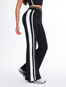 Eassivo Women's Side Stripe Flare Casual Sports Pants - Black - View 4