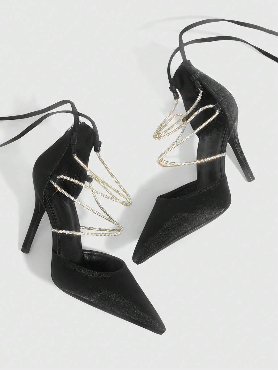 CUCCOO SZL Giày sandal cao gót mũi nhọn, khóa kim loại, quai ngang mắt cá chân, kiểu dáng gợi cảm, thích hợp cho các bữa tiệc và hộp đêm. - màu đen - Xem 1