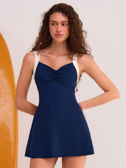 Athîral Women's Casual Sporty Color Block Dress