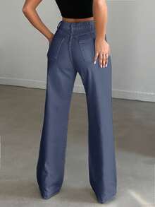 EURMUSE Women's High Waist Pockets Straight Loose Casual Versatile Jeans - Light Wash - View 2
