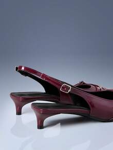 CUCCOO GRLICON Burgundy Patent Leather Pointed Multi-Buckle Strap Design Empty Kitten And Women's High Heels - Burgundy - View 4