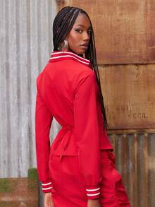 NYA SZN Margot Top Button Front Rib Trim Athletic Details Tie Back Easter St. Patricks Day Brunch Casual Everyday Going Out Party Special Occasion Travel Vacation Office Siren Western Country Date Night Elegant Luxury Business Casual Event Everyday Wedding Brunch Office Gyaru Street Style Spring Summer Statement Carnival Bridal Shower Outfits For Women - Red - View 2