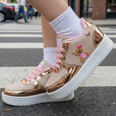 Tenis botita bebé niña zapatito botín choclo unisex casual urbano primeros pasos 18mx-21mx ecopiel rosa lila oro oso confort