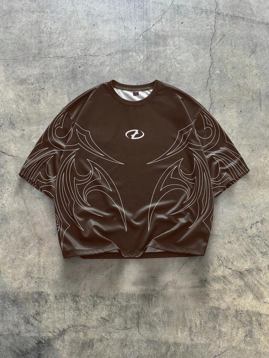 Men's AXEPEAK Casual Fashionable Streetwear T-Shirt - Coffee Brown - View 1
