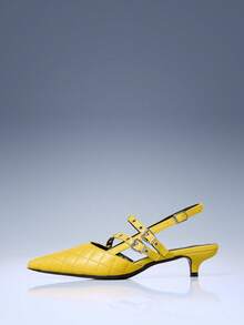 CUCCOO GRLICON Yellow Rhombus Pointed Metal Double Buckle With Kitten Heel Women's Shoes - Yellow - View 2