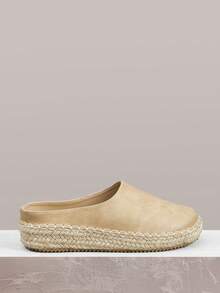 Styleloop 女士厚底麻绳时尚度假圆头搭扣鞋 - 杏色 - 查看 1