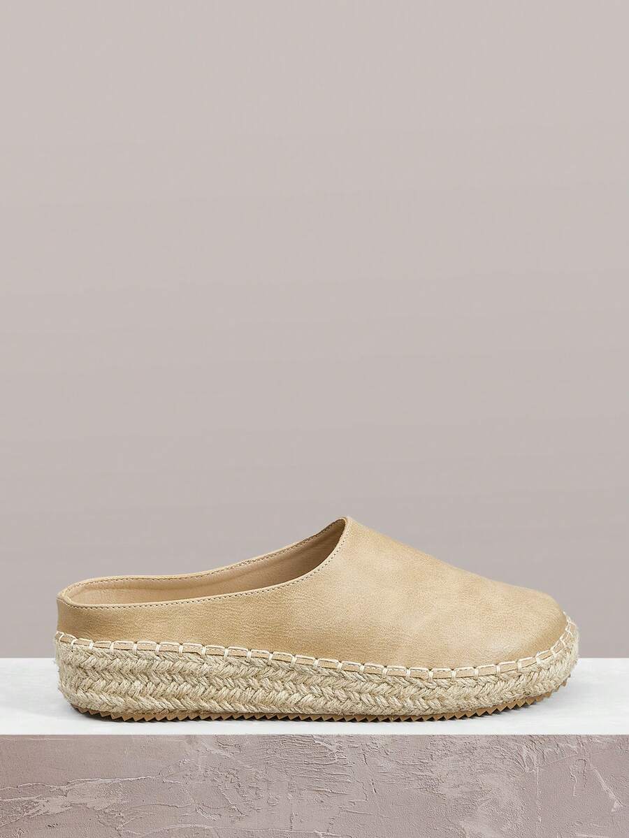 Styleloop 女士厚底麻绳时尚度假圆头搭扣鞋 - 杏色 - 查看 1