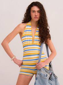 Athîral 女士条纹深V领性感吊带针织连体衣 - 彩色 - 查看 2