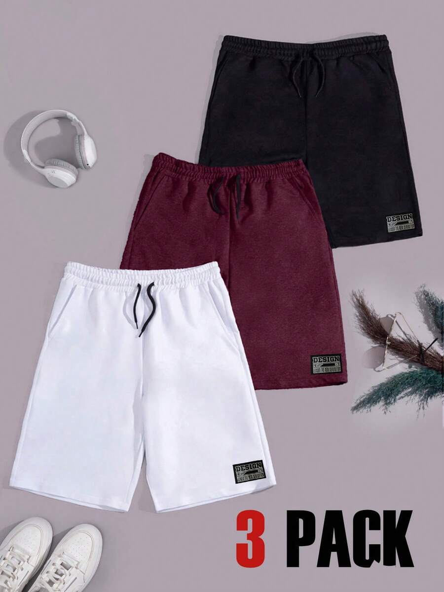 EURMUSE Men 3pcs Pack Drawstring Label Detailed Regular Shorts - Multicolor - View 1