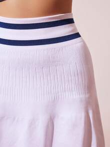 CourtClass Women's Tennis Skirt With Striped Pattern And Matching Shorts - White - View 5