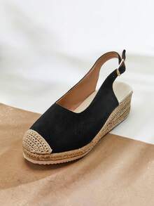 Solezae Women Elegant Sling-Back Espadrille Wedges - Black - View 5