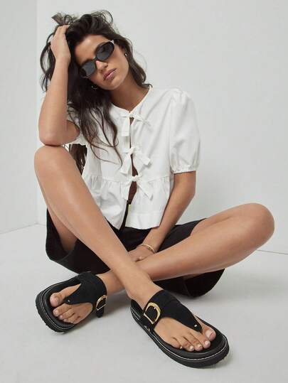 SHUZIA Women's Fashion Casual Comfy Adjustable Buckled Thone Flat Sandals