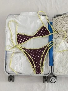 Swim Mod 女童双面波点比基尼套装，甜美复古两件式泳衣，适合海滩度假 - 棕色 - 查看 5