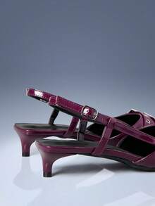 CUCCOO GRLICON 复古酒红色漆皮尖头鞋，饰有多扣装饰，猫跟设计，2000年代风格，Y2K时尚，适合春夏度假季穿着 - 酒紅色 - 查看 4