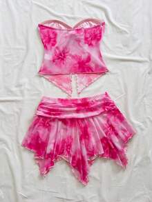 Soleia Bộ đồ 2 món dành cho nữ mùa hè, họa tiết hoa, gồm áo quây và chân váy ngắn. - Nhiều màu - Xem 2