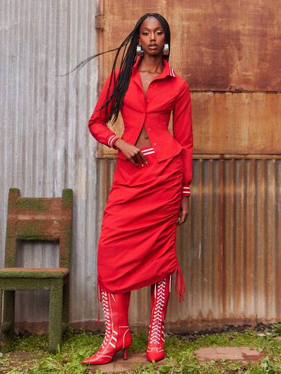 NYA SZN 可调节半身裙，侧缝处有抽绳