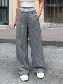 EURMUSE WOMEN BOTTOM Grey BELT COMFORT PANT Back-To-School Office Winter Streetwear - Grey - View 5