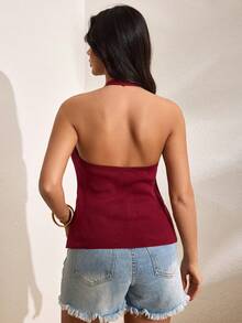 SHEIN WOMEN'S WEAR Button-Front Knit Cami Top, 2 Packs (Black & Burgundy) - Multicolor - View 8