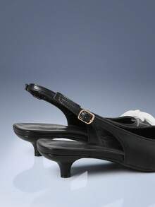 CUCCOO GRLICON Black & White Pointed Toe Lace-Up Decor Backless Kitten Heel Pumps, 2000's Style, Y2K Fashion, Suitable For Spring, Summer, Vacation - black and white color matching - View 4