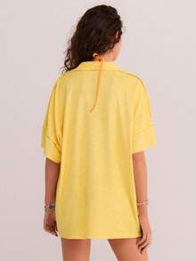 Athîral 女士宽松休闲翻领短袖衬衫 - 黃色 - 查看 2