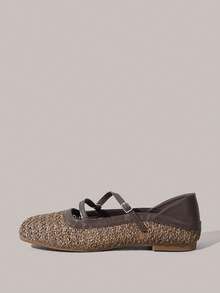 Styleloop Damen Schuhe Urlaubsstil Gewebte Schuhe Nudel Gürtel Damen Flache Schuhe Urlaubsstil Tragen BOHO Tragen Amerikanischer Retro Stil Bohemien Stil Western Stil Musik Festival Tragen Party Tragen Flache Damen Schuhe - Kaffeebraun - Übersicht 2