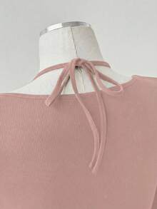 Sunspun 性感蕾丝拼接修身简约长袖T恤 - 粉色 - 查看 5