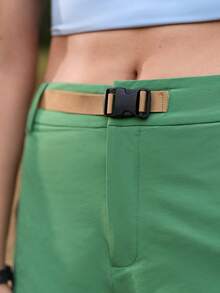 SHEIN In My Nature Pantalones cortos de mujer casuales de verano con bolsillo con cremallera y contraste de color - Verde - Ver 5