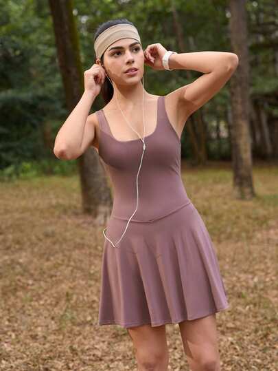 SHEIN In My Nature 女士户外镂空背心，带口袋和可拆卸棉质短裤，新款枯萎玫瑰色连体衣