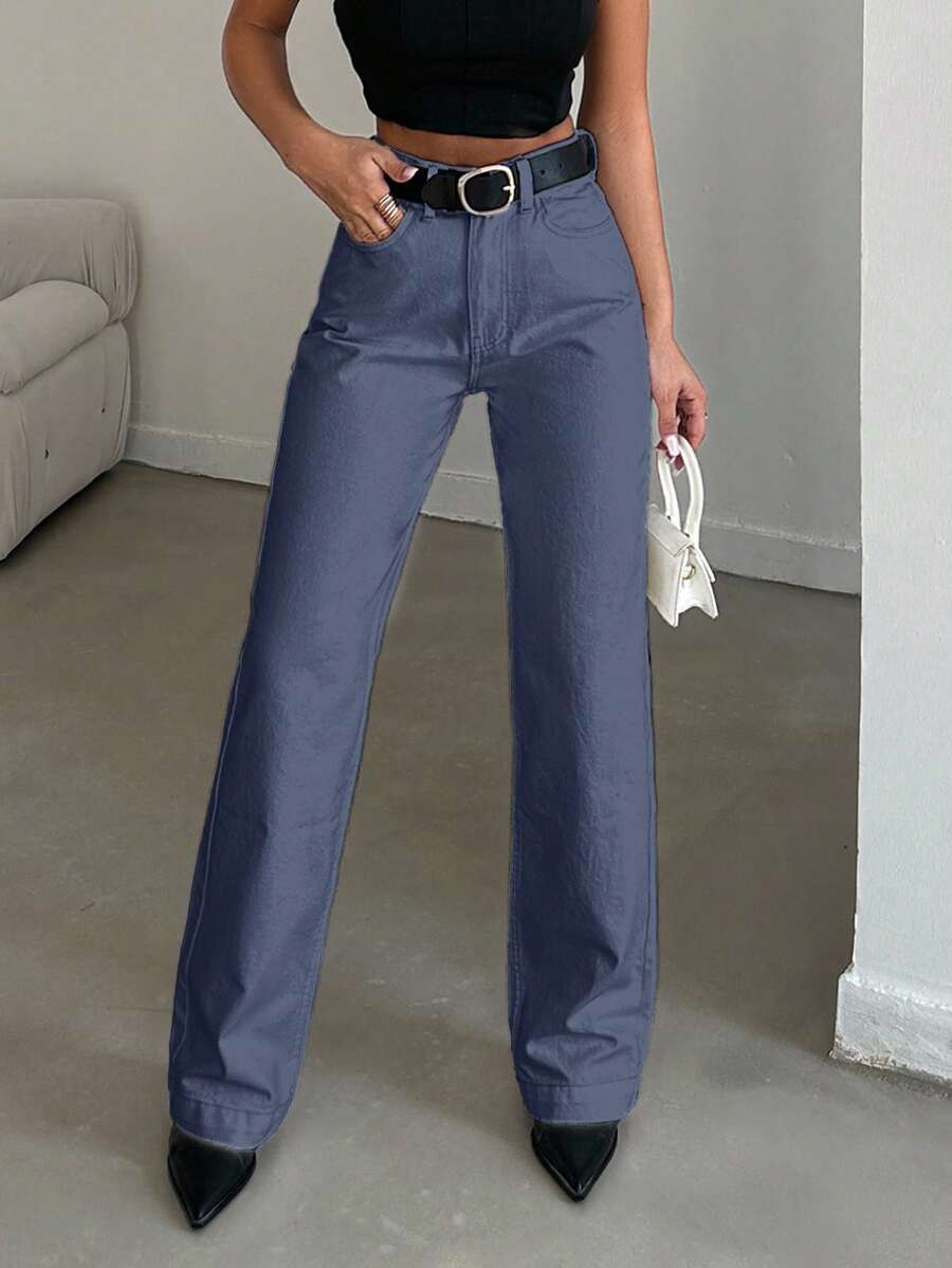EURMUSE Women's High Waist Pockets Straight Loose Casual Versatile Jeans - Light Wash - View 1