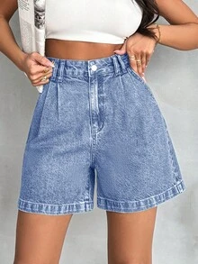 EURMUSE 100% Baumwolle High Waist Hose mit Vintage-Waschung und Details - Helle Waschung - Übersicht 4