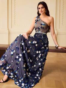 ZEYLAH Women's Elegant Floral Maxi Dress - Navy Blue - View 2