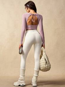 VARSIVA 女士时尚简约露背系带长袖运动T恤 - 粉色 - 查看 7