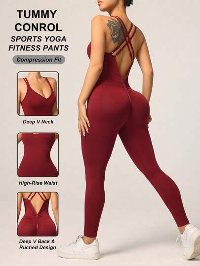 Core Rhythm 无缝罗纹高弹瑜伽健身日常休闲运动露背提拉连体裤