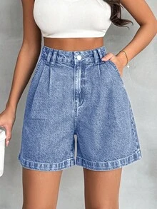 EURMUSE 100% Baumwolle High Waist Hose mit Vintage-Waschung und Details - Helle Waschung - Übersicht 8