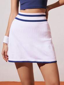 CourtClass Women's Tennis Skirt With Striped Pattern And Matching Shorts - White - View 3