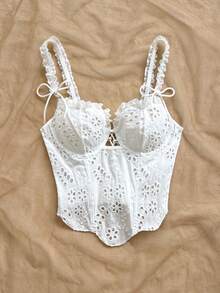 Soleia Áo camisole nữ thời trang thắt nơ phía trước, thêu rỗng. - trắng - Xem 3