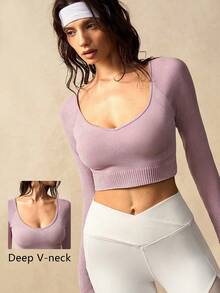 VARSIVA 女士时尚简约露背系带长袖运动T恤 - 粉色 - 查看 9