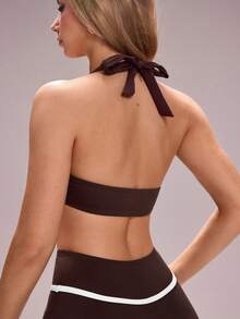 INAWLY Solva Women's Chest Hem Tie-Up Halter Top - Coffee Brown - View 2